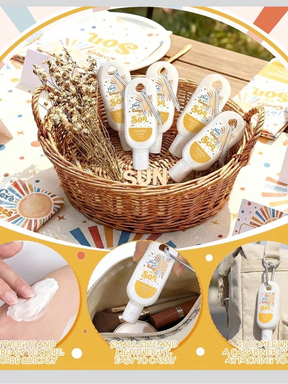 Here Comes the Son Sunscreen Lotion Favor Bottles - Yellow (Set of 12)